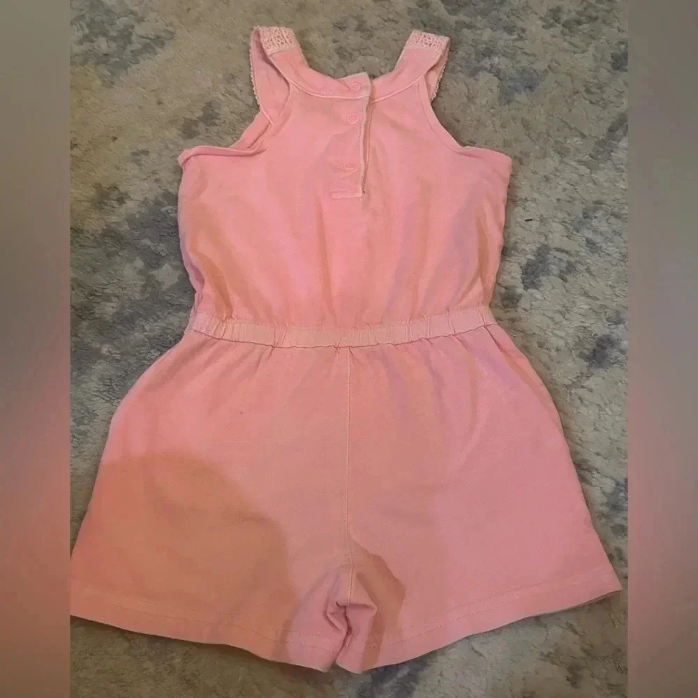 Carter’s Pink Crochet Trim Sleeveless Romper Girls Size 2T